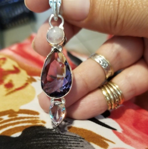 Nice Pendant With Moonstone/Amethyst/Mystic Stones - Picture 1 of 2